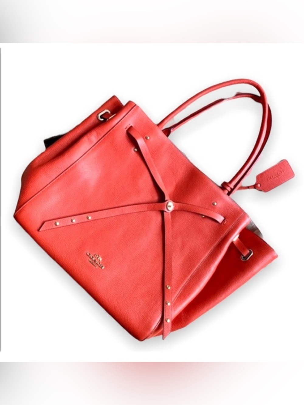 COACH 35838 WATERMELON TURNLOCK TIE SMALL LEATHER SATCHEL MSRP $395 dust bag - Picture 2 of 15
